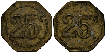 Франция 25 сантимов ND ресторанный жетон латунь 4166-422
