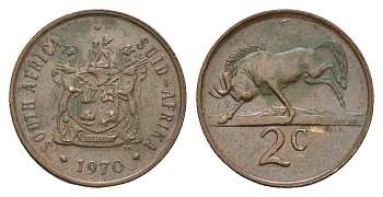 ЮАР 2 цента 1970 герб, антилопа KM 83 бронза 4674-924