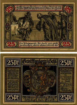 ГРЕФЕНБЕРГ 25 ПФЕННИГОВ 1920 10 АПРЕЛЯ 1920, НОТГЕЛЬД Keller бумага 6318-11-3-1