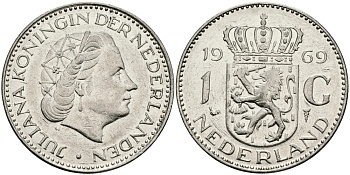 Нидерланды 1 гульден 1969 Юлиана (1948-1980) KM 184a никель 94-615