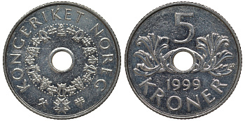 Норвегия 5 крон 1999 Харальд V (1992-) KM 463 медно-никель 4123-816