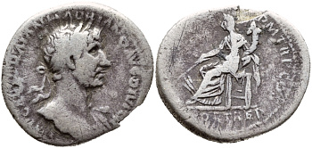 Римская Империя денарий 117 Адриан Рим Very fine RIC 10 серебро 270-421