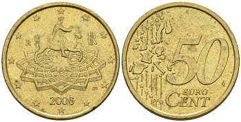 Италия 50 евроцентов 2006 KM 215 нордик 4148-636