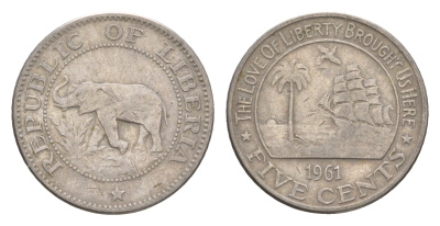 Либерия 5 центов 1961 KM 14 медно-никель 4659-463