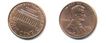 США 1 ЦЕНТ 2006 ЛИНКОЛЬН KM 201b цинк плакированный медью 86-468
