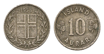 Исландия 10 эйре 1958 KM 10 медно-никель 4632-933