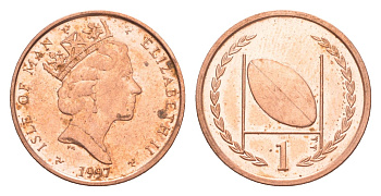 Остров Мэн 1 пенни 1997 Елизавета II (1952-2022) KM 588 сталь плакированная медью UNC 4647-153