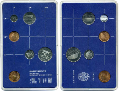 Нидерланды набор из 5 монет + жетон мондвора 1982 в пластике, мондвор Утрехт (5 центов - 2 1/2 гульдена) UNC 5-4-1-01