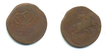 РОССИЯ 1 КОПЕЙКА 1759 медь 61-412