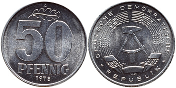 ГДР 50 пфеннигов 1973 А KM 12.2 алюминий UNC 4606-1155