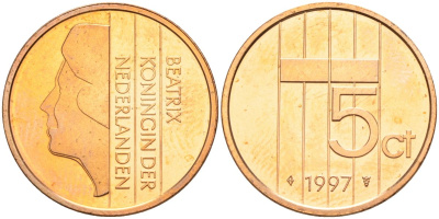 Нидерланды 5 центов 1997 Беатрикс (1980-2013) KM 202 бронза UNC 4116-256