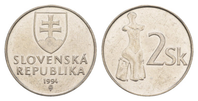 Словакия 2 кроны 1994  KM 13 сталь плакированная никелем  aUNC  4660-117