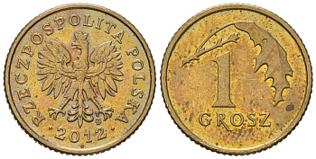 Польша 1 грош 2012 MW KM 276 латунь UNC 4567-569