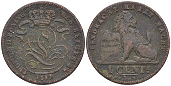 БЕЛЬГИЯ 1 САНТИМ 1887 BELGEN KM 34.1 медь 4546-111