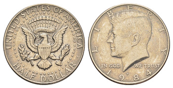 США 1/2 доллара (50 центов) 1984 D, Джон Кеннеди KM A202b медь плакированная медно-никелем aUNC 4367-941