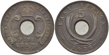 Британская Восточная Африка 5 центов 1925 Георг V (1910-1936) KM 18 бронза 117-413