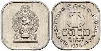 Шри-Ланка 5 центов 1978 KM 139a алюминий 4136-717