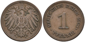 Германия 1 пфенниг 1908 E KM 10, J. 10 медь 4567-1262
