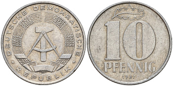 ГДР 10 пфеннигов 1967 A KM 10 алюминий 27-454