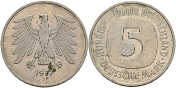 ФРГ 5 марок 1977 J KM 140.1, J. 415 медно-никель 4157-241