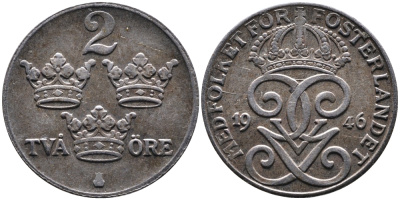 Швеция 2 эре 1946 Густав V (1907-1950) KM 811 железо 4388-1123