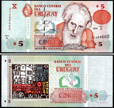 Уругвай 5 песо 1998 Pick 80 a бумага UNC (пресс) 6285-22-2-1