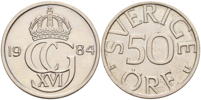 Швеция 50 эре 1984 Карл XVI Густав (1973- ) KM 855 медно-никель UNC 4582-816