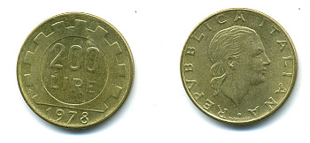 Италия 200 лир 1978 R, шестерня KM 105 алюминиевая бронза 59-1046