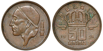 БЕЛЬГИЯ 50 САНТИМОВ 1956 KM 149.1 бронза 72-926