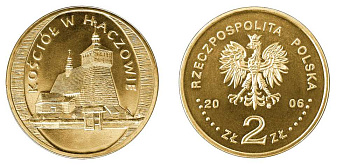 Польша 2 злотых 2006 MW, серия памятники архитектуры, церковь в Хачуве KM 547 латунь UNC 603-1215