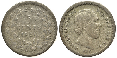 Нидерланды 5 центов 1850 Виллем III (1849-1890), точка после даты KM 91 серебро 443-612