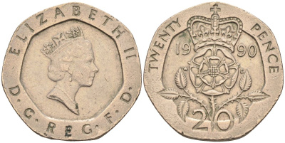 Великобритания 20 пенсов 1990 Елизавета II (1952-2022) KM 939, Spink 4361 (G2) медно-никель 4116-822