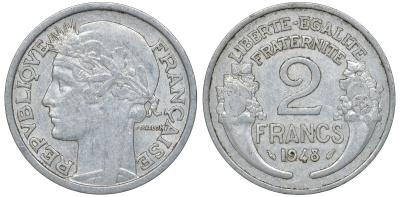Франция 2 франка 1948 KM 886а.1, Le Franc 269.12 алюминий 4162-112