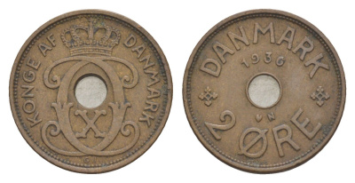 Дания 2 эре 1936 N, Кристиан X (1912-1947) KM 827 бронза 4639-753