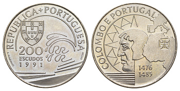 Португалия 200 эскудо 1991 Христофор Колумб в Португалии KM 658 медно-никель UNC 1101-5-31