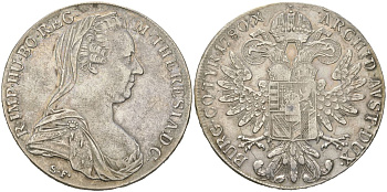 Австрия 1 талер 1780 SF, Мария Терезия, официальный рестрайк KM T1 серебро 63-111