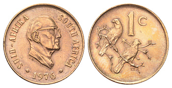 ЮАР 1 цент 1976 Окончание президентства Якобуса Йоханнеса Фуше KM 91 бронза aUNC 4392-366