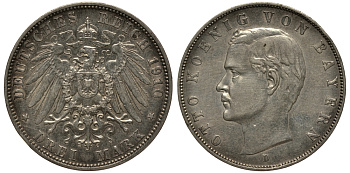 Бавария 3 марки 1910 Отто (1886-1913) Weege 45, J. 47, KM 515 серебро 3711-2013