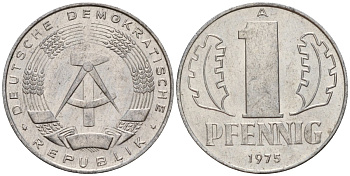 ГДР 1 пфенниг 1975 A KM 8.1 алюминий 112-754