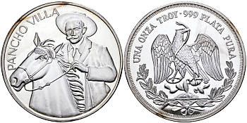 МЕКСИКА 1 УНЦИЯ ND ПАНЧО ВИЛЛА (PANCHO VILLA), ДИАМЕТР 40 ММ., ВЕС 1 ТРОЙСКАЯ УНЦИЯ серебро PROOF 00-00