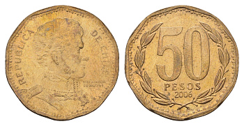 Чили 50 песо 2006 KM 219 алюминиевая бронза UNC 4620-331