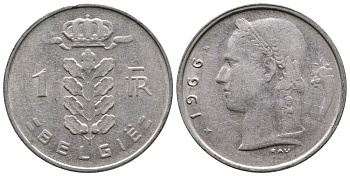 БЕЛЬГИЯ 1 ФРАНК 1966 BELGIE KM 143.1 медно-никель 4382-1017