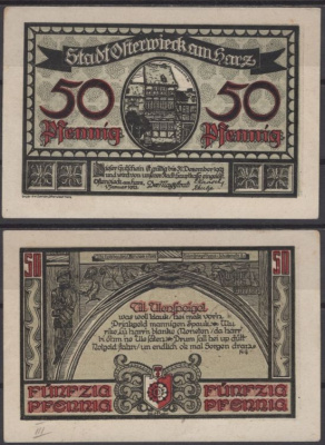 Остервик 50 пфеннигов 1921 Mehl Grabowski 1037.1h бумага UNC (пресс) 8613-50-1-1