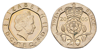 Великобритания 20 пенсов 2005 Елизавета II (1952-2022) KM 990, Spink 4630 (G3) медно-никель UNC 206-1259