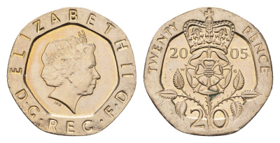Великобритания 20 пенсов 2005 Елизавета II (1952-2022) KM 990, Spink 4630 (G3) медно-никель UNC 206-1259