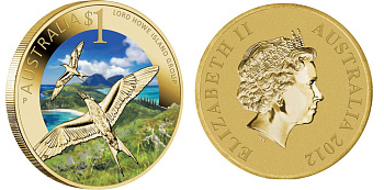 Австралия 1 доллар 2012 серия всемирное наследие, острова Лорд-Хауд, птицы, цветная эмаль KM 1820 алюминиевая бронза UNC M41-05