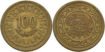 Тунис 100 миллимов 1960 KM 309 латунь 4140-216