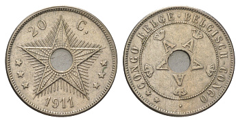 Бельгийское Конго 20 сантимов 1911 KM 19 медно-никель 4626-651