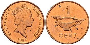 Соломоновы острова 1 цент 1987 Елизавета II (1953-) KM 24 сталь плакированная бронзой aUNC 4602-849