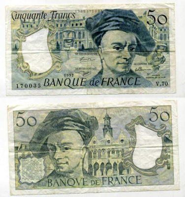 ФРАНЦИЯ 50 ФРАНКОВ 1992 Pick 152 f бумага 6293-55-1